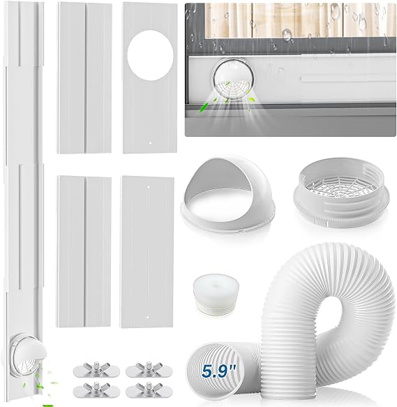 Insputer Portable ac Window Vent Kit with Universal Coupler, New Adjustable Air Conditioner Window Seal Kit for Sliding Vertical/Horizontal Window(Include 5.9" Exhaust Hose)