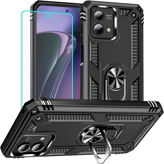 Yiakeng for Moto G Stylus 5G 2023 Case, Motorola G Stylus 5G 2023 Case with HD Screen Protector, Military Grade Protective Cases with Ring for Moto G Stylus 5G 2023 (Black)