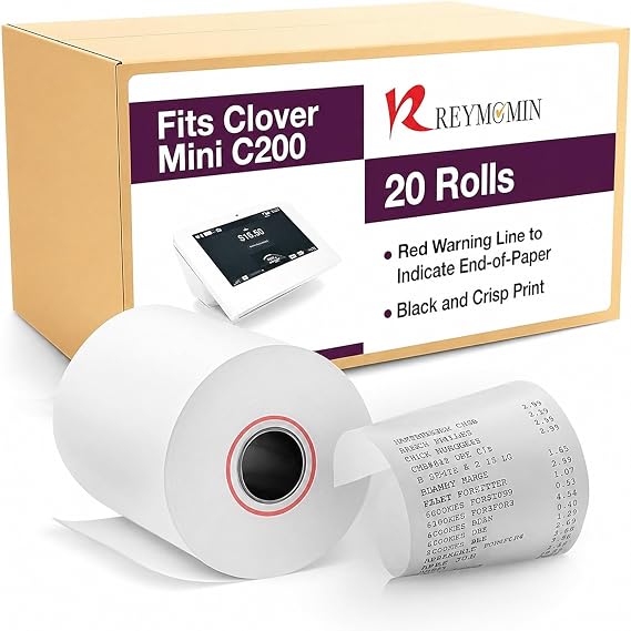 Receipt Paper for Clover Mini and Clover Mobile Thermal Printer - Receipt Paper Rolls Compatible with Clover Mini POS models C200, C300, C301, C302, C305 (20 Rolls)