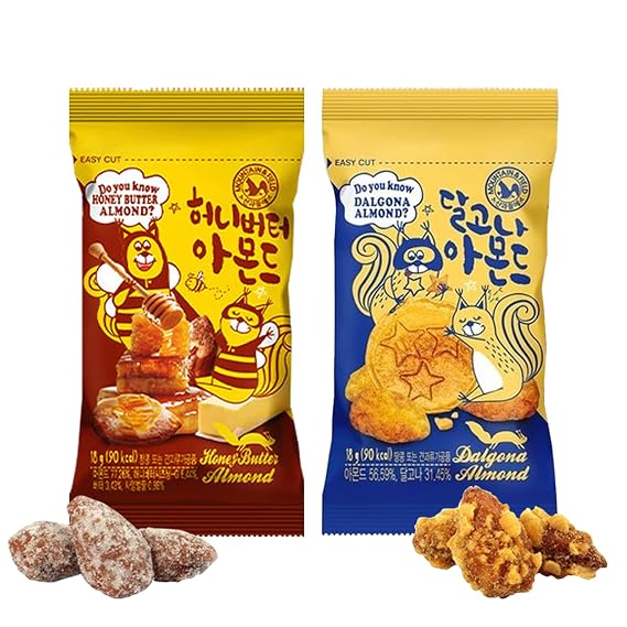 K-Herb Korean Snacks Gourmet Honey Butter Almond Korean Dalgona Almond Snacks for Adults, Kids Flavored Almonds with Delicious Crunchy Texture Great for Office, On the Go, School Honey Butter 10Pack  Dalgona 10Pack
