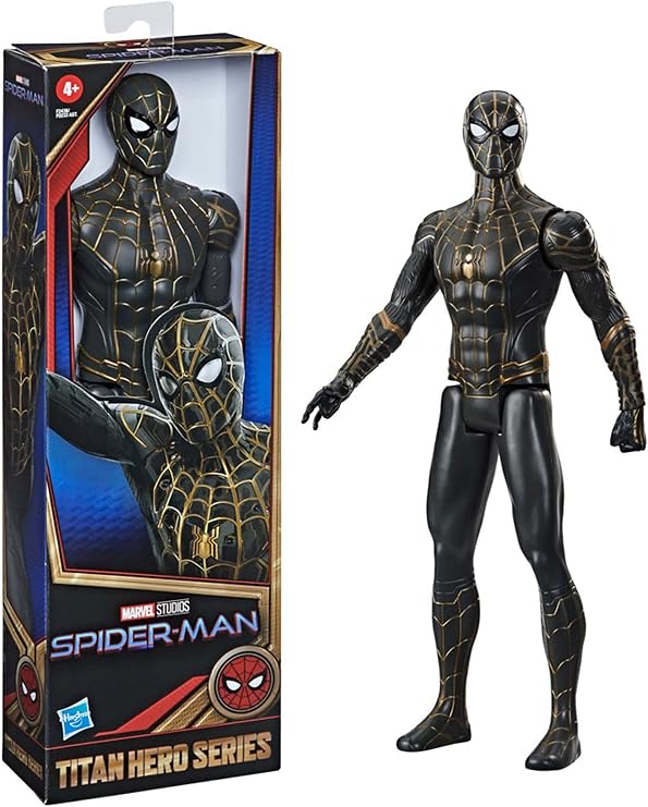 Spider-Man Marvel Titan Hero Series 12-Inch Black and Gold Suit Action Figure Toy, Inspired Movie, for Kids Ages 4 and Up
