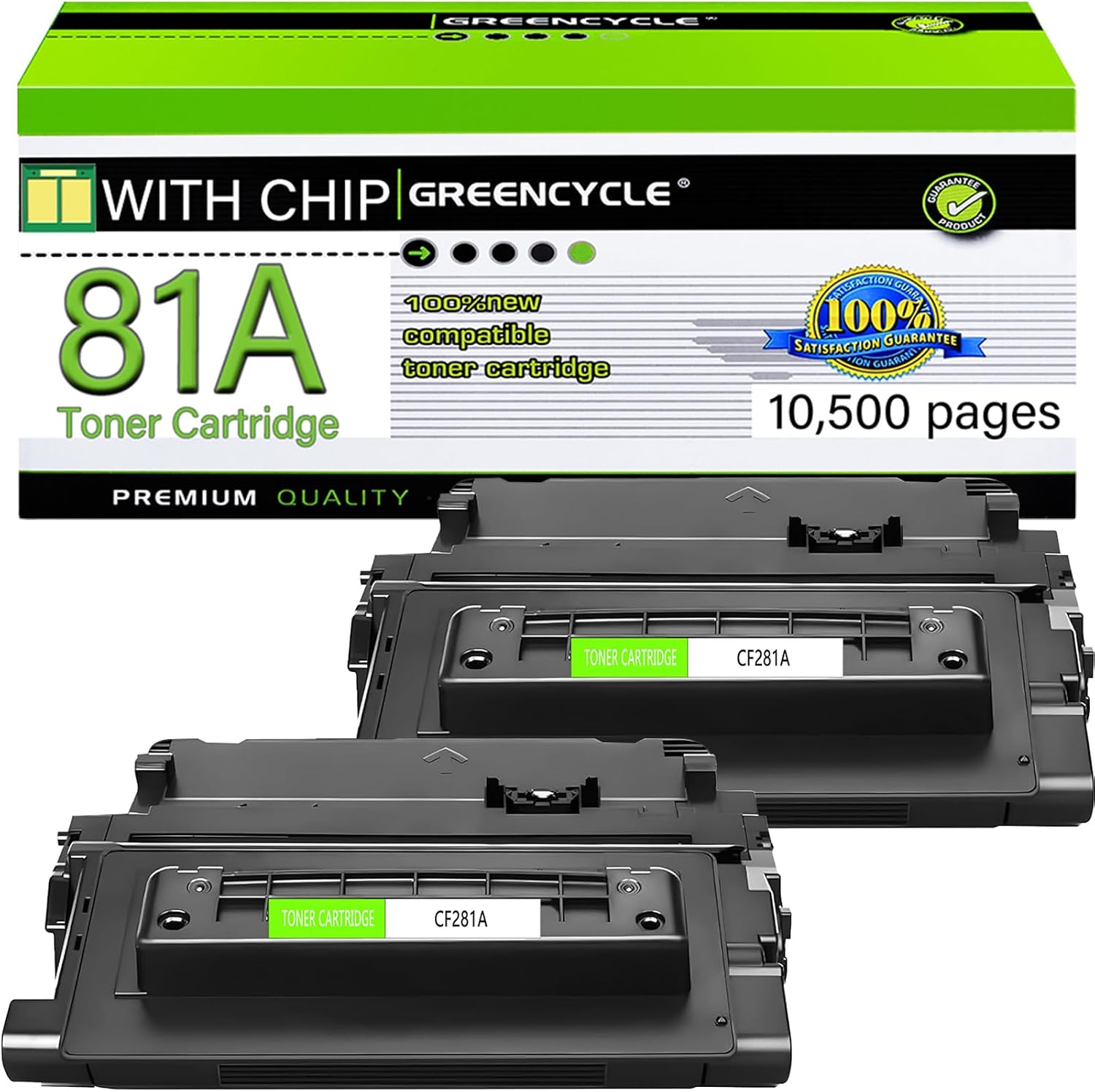 greencycle 2-Pack Compatible Toner Cartridge Replacement for HP 81A CF281A 81X for Enterprise MFP M604 M604n M604dn M605 M605n M605X M606 M630 M630h M630dn M630z MFP Printer Black, 10500 Pages