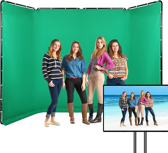 7.87ft x 13.12ft Large Chromakey Green Screen Backdrop with Stand | Portable Photography Background Support System for Photo Studio Video Shooting, Live Streaming, Parties, Keying, Stage