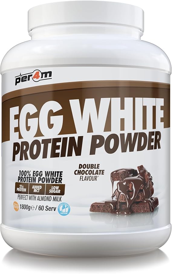 Per4m 100% Pure Free Range Egg White Protein Powder | High Protein Shake with Added MCTs | Gut Friendly, Lactose-Free & Essential Amino Acids (1.8kg, Double Chocolate)