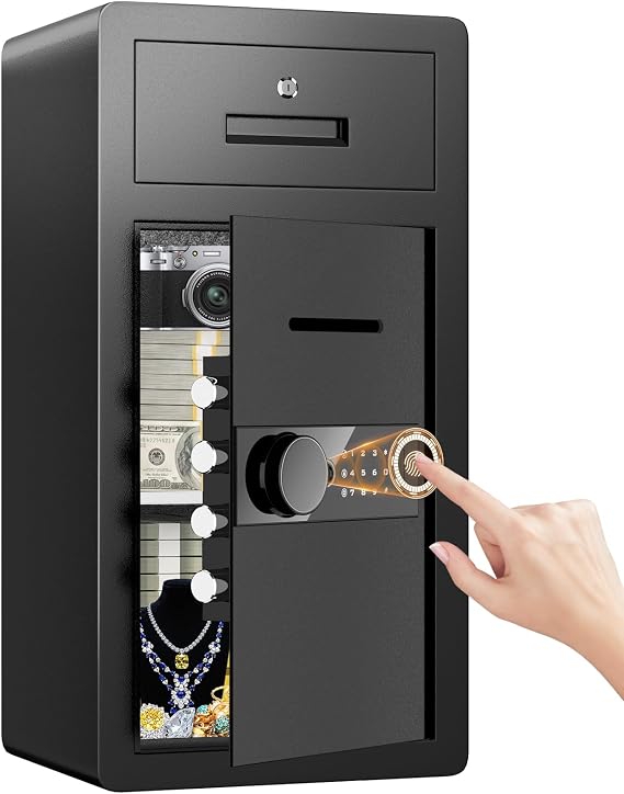 Large 6.8 Cub Fingerprint Safe Box, High-Security Home Safe with LCD Keypad, Deposit Slot & Alarm System, Double Layer Cabinet with Hidden Compartment, Drawer for Valuables, Cash & Jewelry