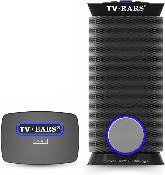 TV EARS Wireless Speaker System for TV 5.8 GHz, Voice-Clarifying Speaker & Dual USB Charging, Long Range & Portable Entertainment System, Noise Cancellation & Works w/o Wi-Fi, Black