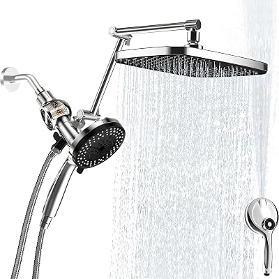 Denkee Filtered Shower Head High Pressure, Shower Heads with Handheld Spray Combo, 10 Sprays Detachable Showerhead with Filters Built-in Magnetic Docking and Power Jets, Rain Shower Head