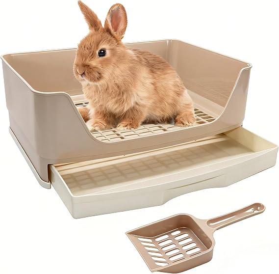 BWOGUE Large Rabbit Litter Box, Bunny Litter Box with Drawer, White