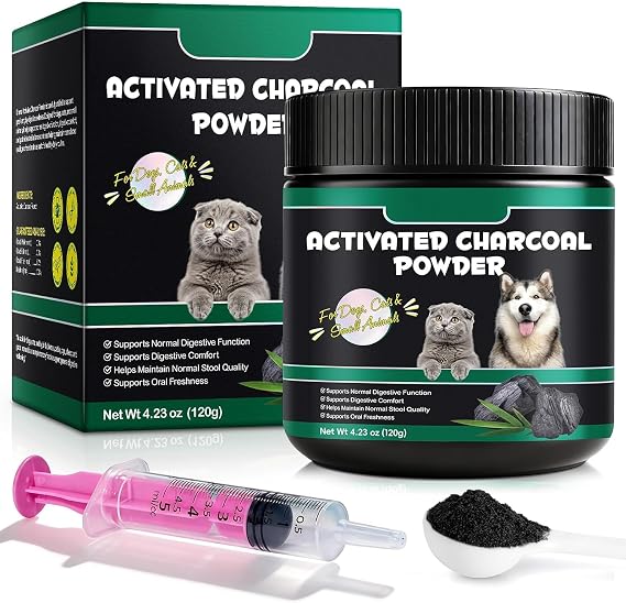 Activated Charcoal for Dogs & Cats 120g Powder for Digestive Health & Normal Stool Single Ingredient, Non-GMO, Gluten-Free Pet Supplement