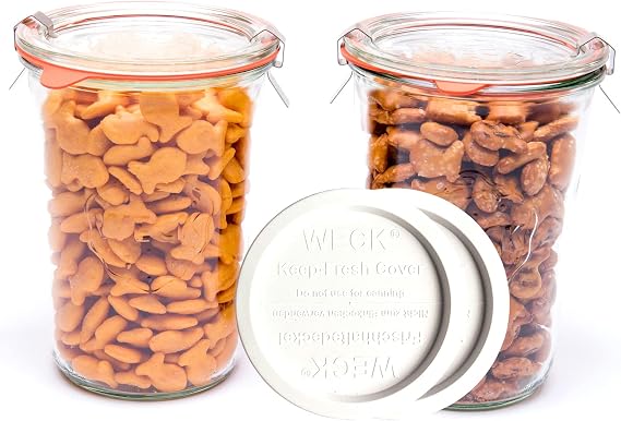 Weck Canning Jars 743 Sourdough Starter,Set of 2 Weck Mold Jars made of Transparent Glass,Set includes 2 WECK Mold 743 Jars with Glass & Keep Fresh Lids, Gaskets and Clips