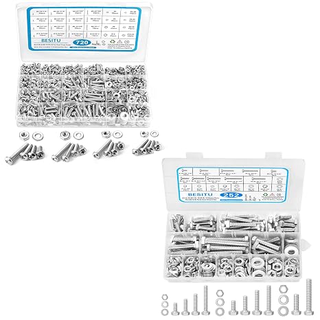 Besitu 252Pcs Hex Bolts and Nuts Assortment Kit and 720Pcs Machine Screw Assortment Kit