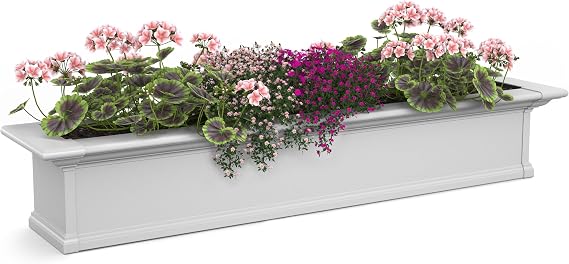 Mayne Yorkshire 4ft Window Box - White - 48in L x 12in W x 10in H - Polyethylene Planter - Built-In Water Reservoir (4824-W)
