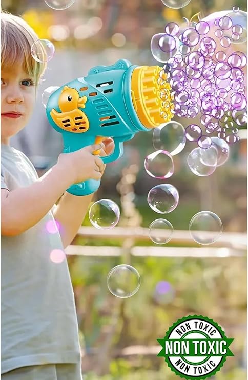 Pilli Köpük Baloncuk Makinesi Tabancası Yeni Tasarım Bol Köpük Süper Bubble Gun Ördek Figürlü, Mavi
