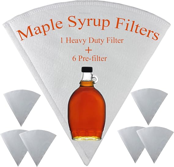 Maple Syrup Filters Set, 7 PCS, 1 Heavy Duty Filter and 6 Pre-filters, Food Grade Material, 1 Quart Capacity and Cone Shape, Stop Tiny Impurity Content