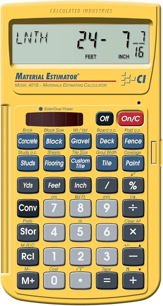 Calculated Industries 4019 Material Estimator Calculator | Finds Project Building Material Costs for DIYs, Contractors, Tradesmen, Handymen and Construction Estimating Professionals,Yellow | Building Materials Quantities and Costs for DIYs, Contractors, Tradesmen, Handymen and Construction Estimating Professionals