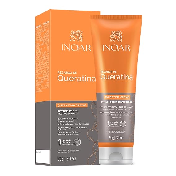 Inoar Keratin Recharge Cream with Hydrolyzed Keratin & Wheat Protein for Hair Strengthening & Elasticity, 3.17 oz