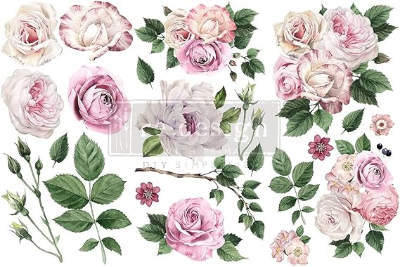 Redesign with Prima Small Transfers Delicate Roses 655350653484 Redesign Small Transfers 6"x12" 3 Sheets Rub on Transfers for Furniture Vintage Rub on Transfers Stickers for Crafts