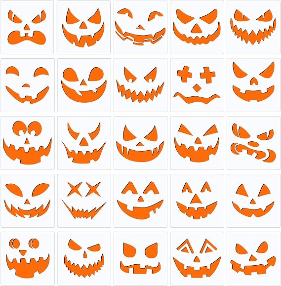 25Pcs Plastic Halloween Pumpkins Face Stencils Pumpkin Painting Stencils