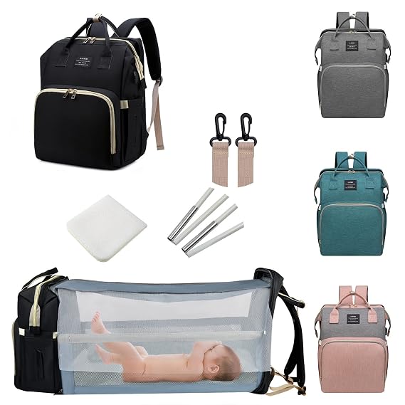 ANWTOTU Baby Diaper Bags Backpack with Changing Station(Black)