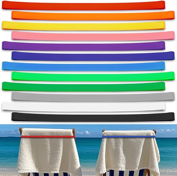 12 Packs Towel Bands for Beach Chairs, Towel Straps for Chairs Cruise Pool, Colorful Towel Straps Bands Keep from Blowing Away, Beach Cruise Essentials Must Haves