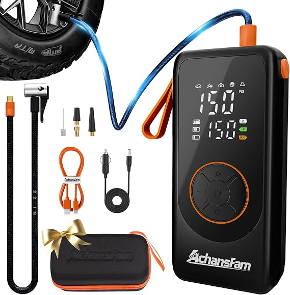 Portable Air Compressor, 48s Fast Inflation, Cordless with Dual Power Supply, 150 PSI Tire Pump with Digital Gauge, Long Runtime & Storage Case for Car, Truck, Bike, Ball