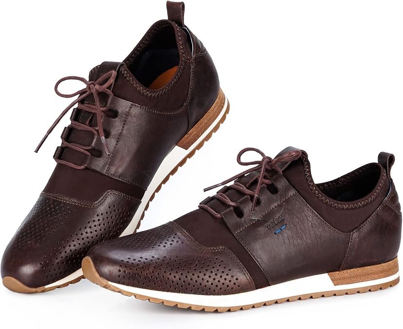 VELEZ Leather Sneakers for Men - Business Casual Dress Shoes - Lace-Up Fashion Tennis Brown Size 9