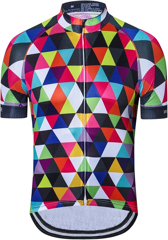 Men's Cycling Jersey Multicolored Diamond Bike Shirt Quick-Dry,Reflective,3-Pockets,S-3XL