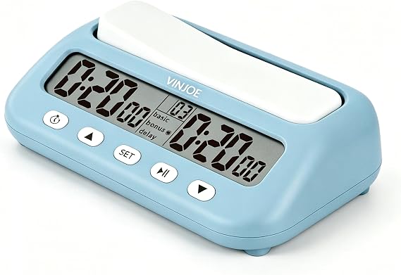 VINJOE Chess Clock Digital Chess Timer Professional for Board Games,Portable Digital Chess Clock & Game Timer with Basic,Bonus,Delay and Positive Time Features Best Gifts for Christmas (Blue)