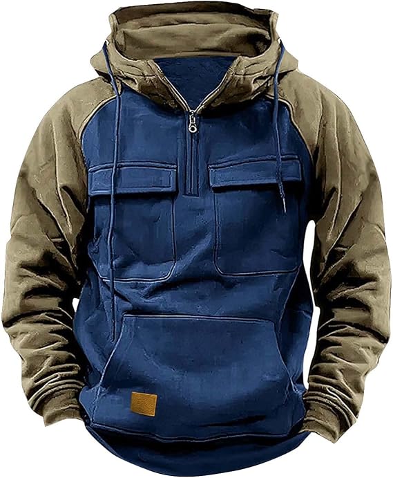 Tactical Hoodies for Men Military Quarter Zip Pullover Cargo Hoodie Jacket Hooded Sweatshirt with Pockets