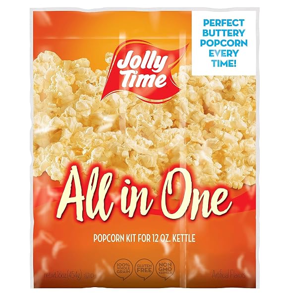 JOLLY TIME All in One Popcorn Kit, Portion Packets with Kernels, Oil and Salt for Movie Theater or Air Popper Machines (12oz Kettle)