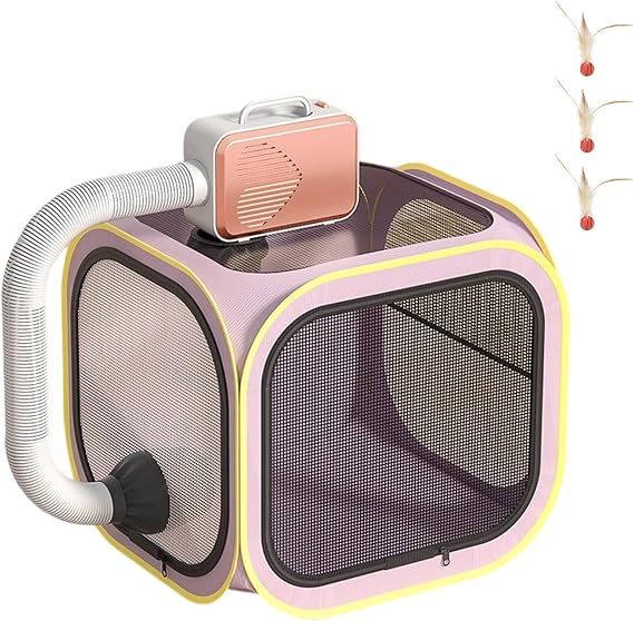 Cat Drying Box, Portable Foldable Pet Dryer Box, Anti-Hair Flying Pet Drying Box, Dog Hair Dryer, Pet Air Drying Box, Clean Grooming House Dryer Cage for Puppies Cats Small Dogs (B-With Dryer)
