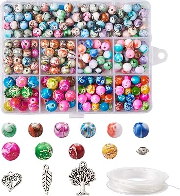 Mega Pet Jewelry Making Kit with 240pcs Acrylic Bead & 15pcs Tibetan Alloy Pendant & 50pcs Rondelle Spacer Bead & 1 Roll Crystal Thread for Jewelry Making