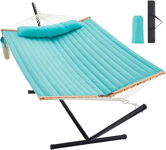 Homgava Two Person Hammock with Stand for Outside Heavy Duty, Outdoor Patio Hammock with Portable Steel Stand, Large Double Hammocks,480lbs Capacity.(Aruba)