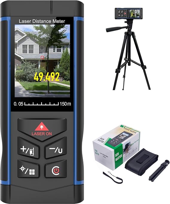 650ft Laser Measuring Tool with Camera, Ultra-Long Range Laser Meters with Tripd for Industrial Surveying, Land Mapping, Large-Scale Infrastructure Projects, Area, Volume & Distance Calculation