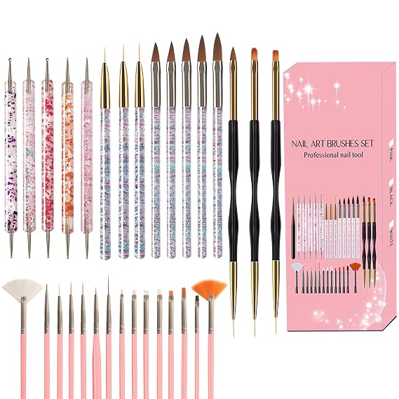 Professional Nail Art Brush Dotting Tools Kit (31pcs Pink)