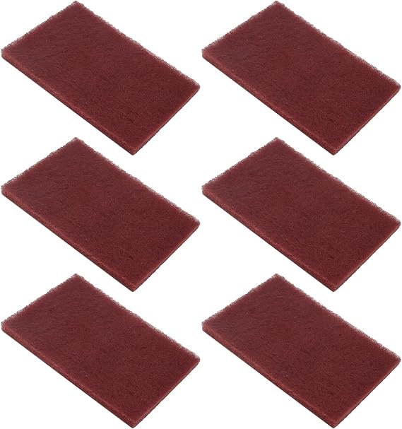 BokWin 6Pcs 3M Scotch Brite 7447 Very Fine Grade General Purpose Sanding Hand Pads 200 x 125mm/8" x 5" Red