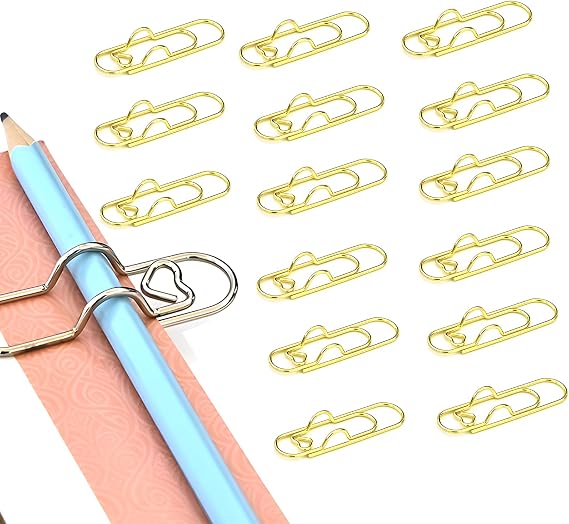 15Pcs Colors Heart Pen Clip Metal Pencil Clips, Pen Clip for Notebook, 2.8-Inch Colorful Cute Shaped Pencil Clips, for Students, Professionals, and Teachers (15 Pcs Gold)