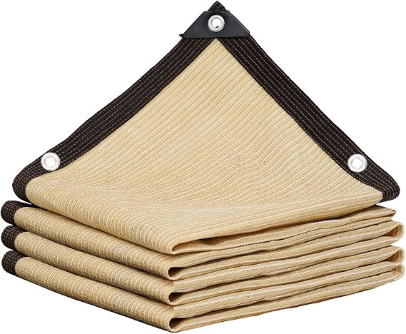 Bej renkli güneş koruma ağı, halkalı, bitkiler için UV koruma kumaşı, bahçe gölgeliği, 3 x 15 m (9,8 ft x 19,2 ft), dış mekanlar için dayanıklı güneş koruma kumaşı