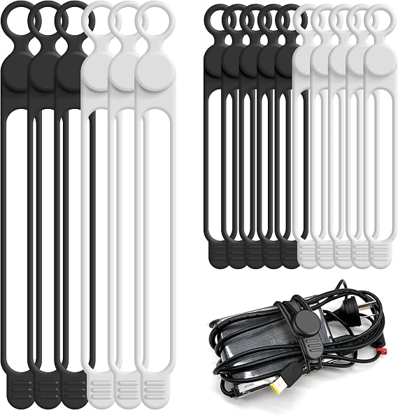 16Pcs Silicone Cable Ties, Cord Organizer Cable Management-2Sizes