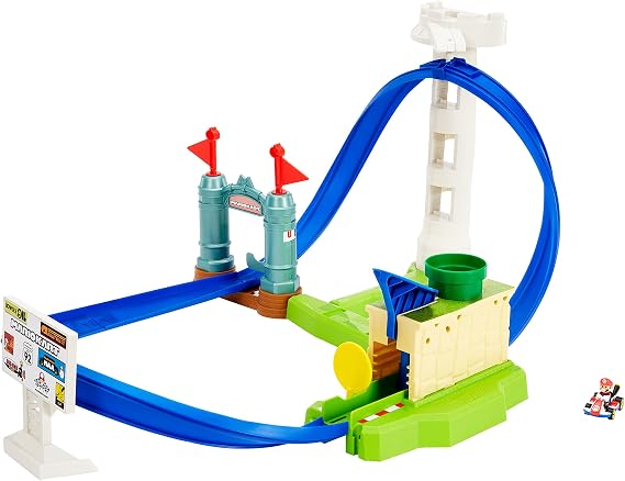 Hot Wheels HGK59 Mario Kart Circuit Course Includes 1 Mario Kart, Mini Car, Play Set, 5 Years Old and Up, Present,