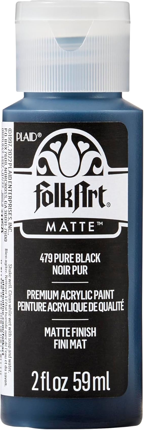 FolkArt Acrylic Paint in Assorted Colors (2 fl oz), 479, Pure Black