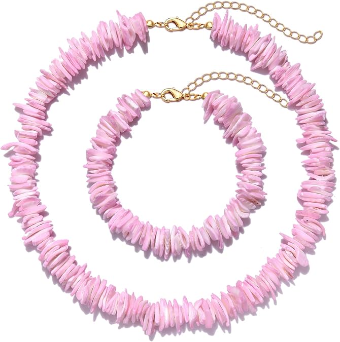 Puka Shell Necklace Bracelet for Women Hawaiian Seashell Choker Necklace Surfer Beach Seashell Bracelet VCSO Summer Jewelry Set