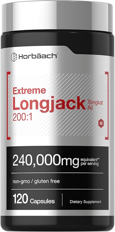 Horbaach Longjack Tongkat Ali | 120 Capsules | Extreme Male Performance Supplement | Super Concentrated Herbal Extract Formula | Non-GMO & Gluten Free
