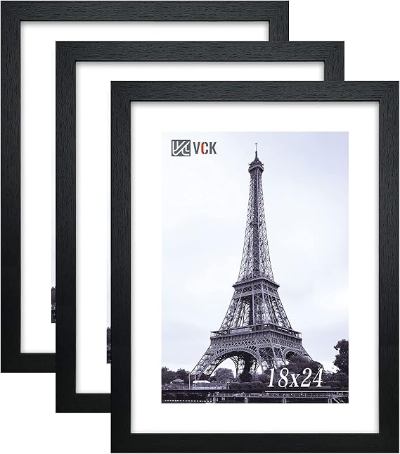 VCK 18x24 Frame 3 Pack, Black Solid Wood Concert Poster Frames, Wall Decor
