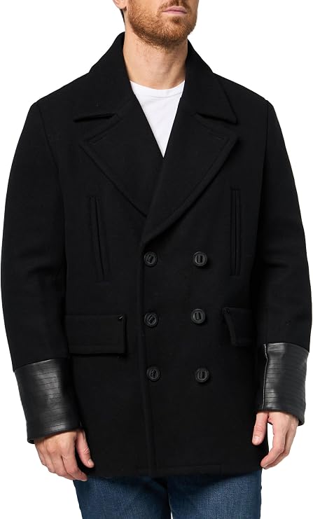 KARL LAGERFELD Men's Outerwear Wool Coat With Faux Leather Cuffs