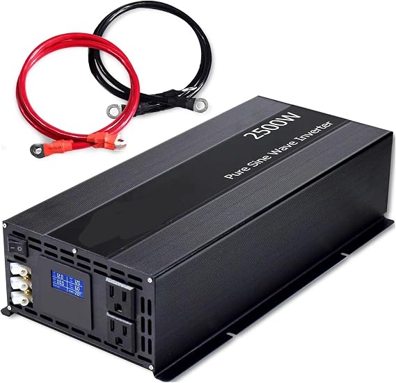 2500W Pure Sine Wave Inverter 12/24/36/48V DC to 120/220/230V AC Solar Panel Power Supply Battery Voltage Converter LCD Display(24V,100V)