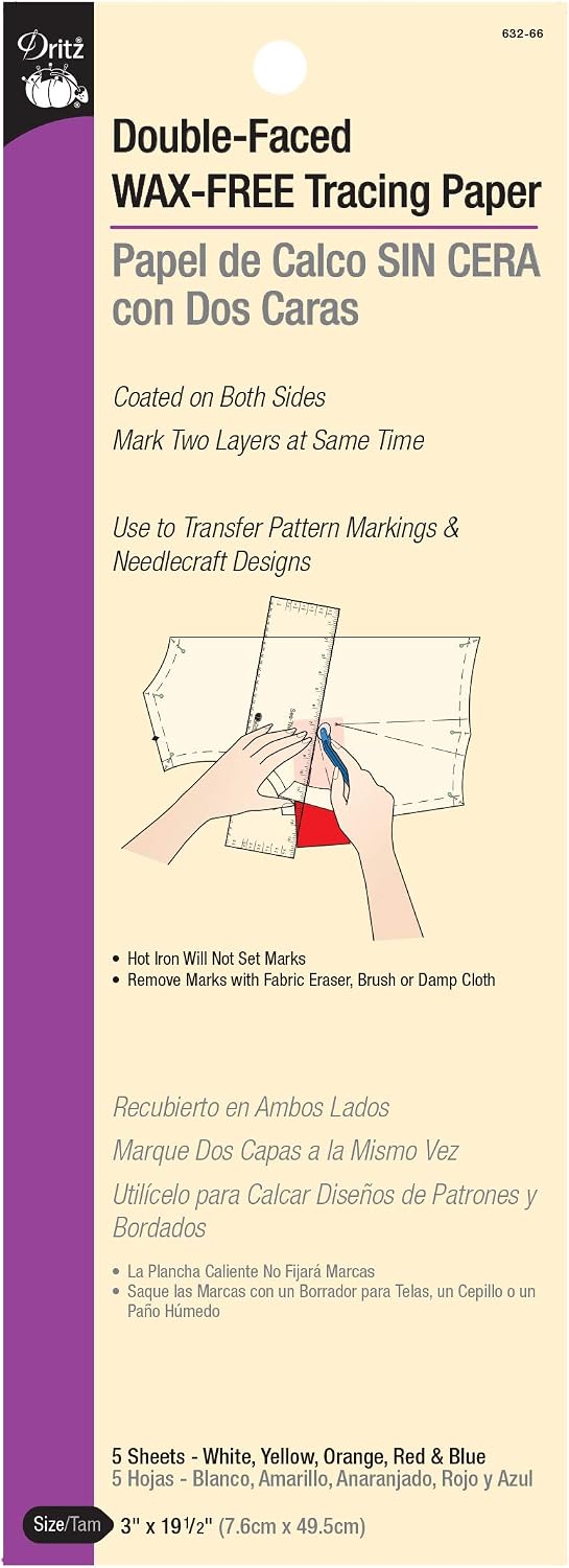 Dritz Double-Faced & Wax Free Tracing Paper, 5 Sheets, Multicolor