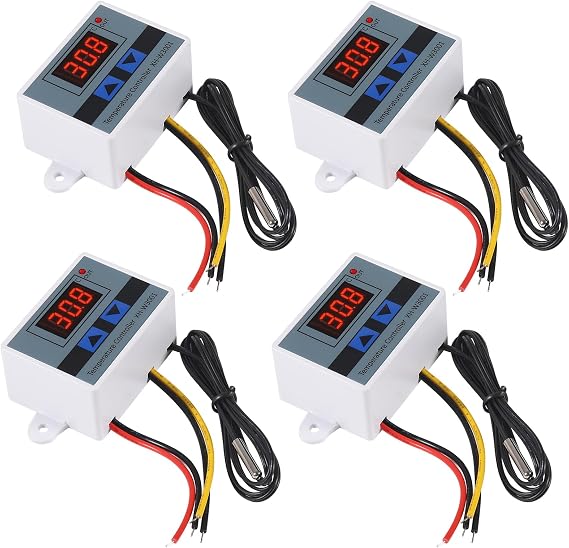 UMLIFE 4PCS XH-W3001 Digital LED Temperature Controller Module Digital Thermostat Switch with Waterproof Probe Programmable Heating Cooling Electronic Thermostat Range from -50C to 110C (12V 10A 120W)