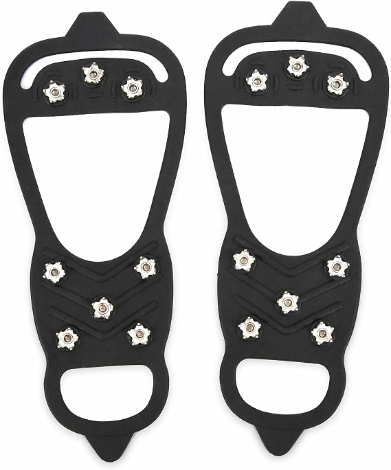 Ice Snow Grips for Shoes and Boots, Non Slip Spikes Shoe Cover with 8 Steel Studs Crampons, Walk Traction Cleats for Hiking Mountaineering Skiing Winter Sports(L)