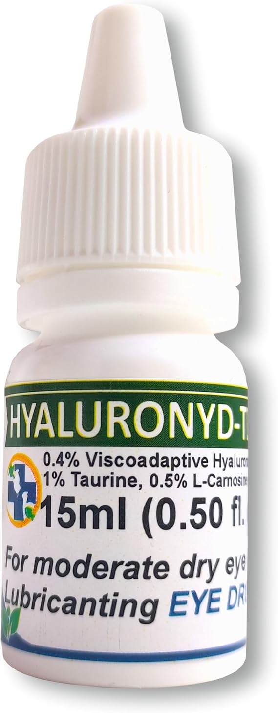 Hyaluronyd TL Plus Lubricating Gel Eye Drops 15ml Hyaluronic Acid 0.4% & L-Carnosine & Taurine for Pets Cat/Dog Moisturizer Soothes Dryness and Irritation & Itchy, Relieve Dry Eyes PetLabVitam Mfg